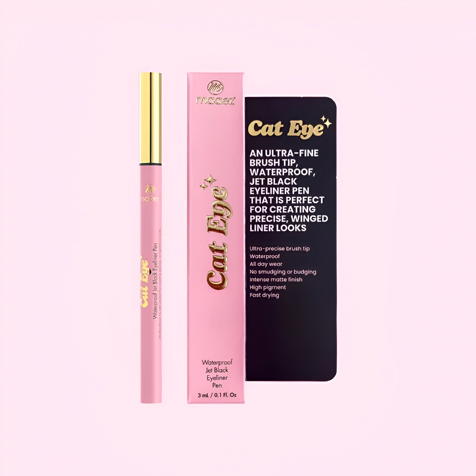 Maaez - Pen Celak Kalis Air Hitam (Gaya Cat Eye) | Cat Eye Waterproof Jet Black Eyeliner Pen