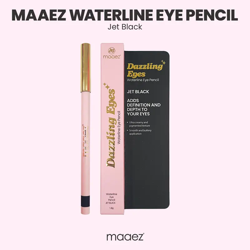 Maaez - Waterline Eye Pencil | Pensel Mata Garis Air (Dazzling Eyes) (JET BLACK)